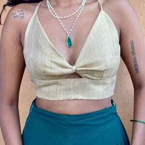 Cotton silk gold tie-up bustier